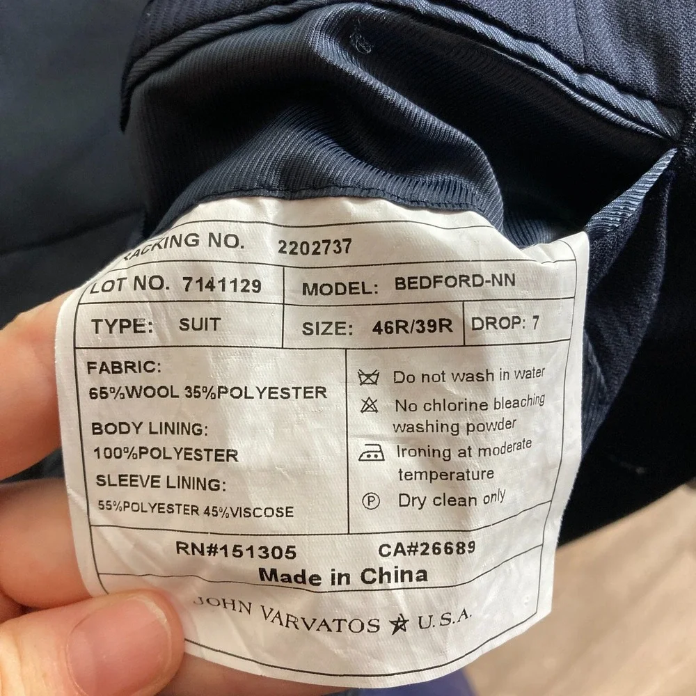 JOHN VARVATOS Men's Navy Blue Bedford Herringbone Blazer Sz 46R Classic Career
